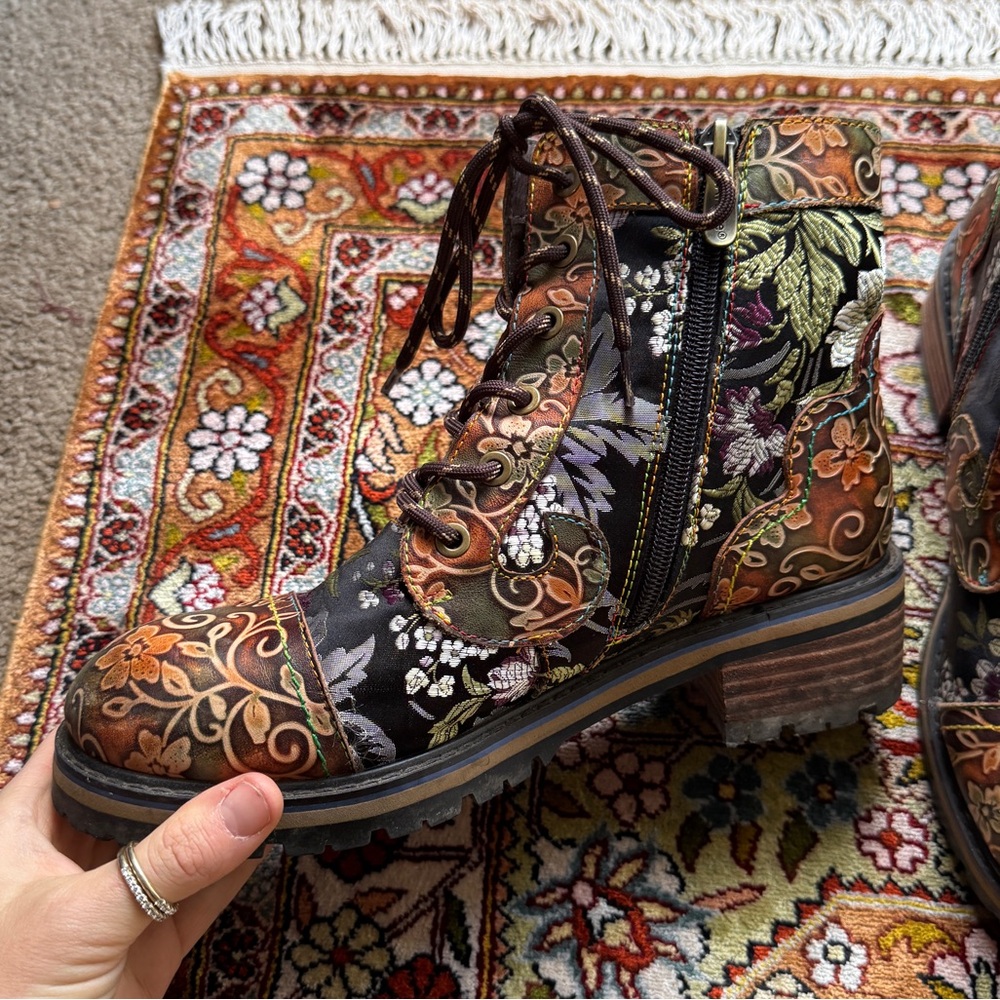 Floral Lace-Up Ankle Boots